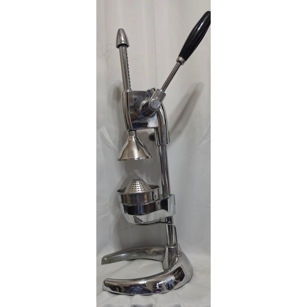Vintage Chrome Manual Lever Press Citrus Juicer Industrial Hand Squeezer Retro